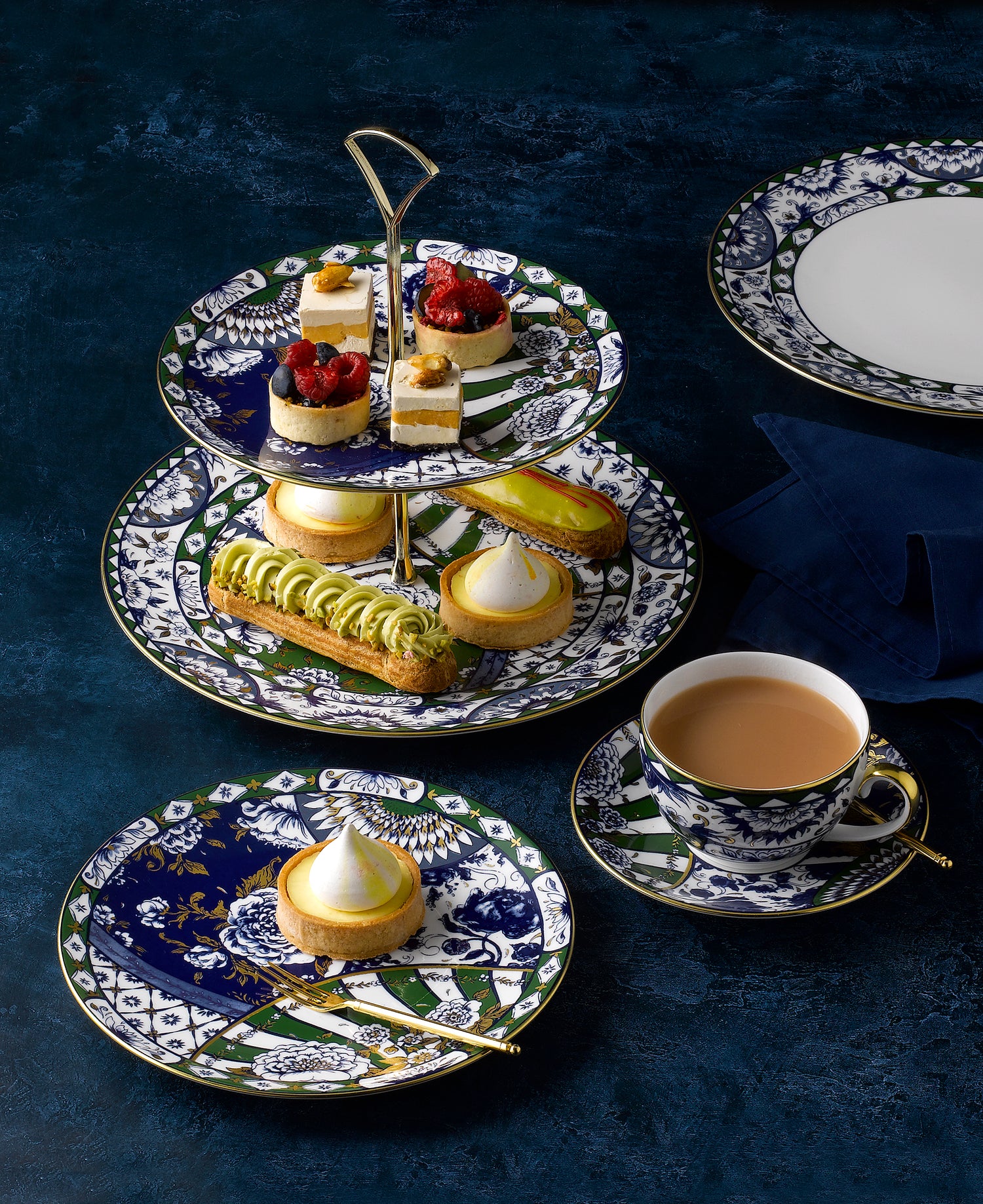 Royal Crown Derby Victorias Garden Blue and Green Tableware Collection