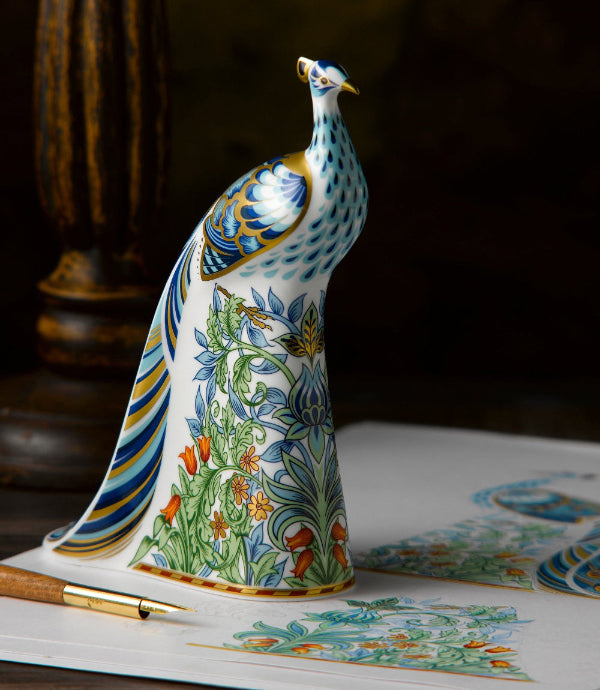 Royal Crown Derby Manor Peacock William Morris Bird Paperweight