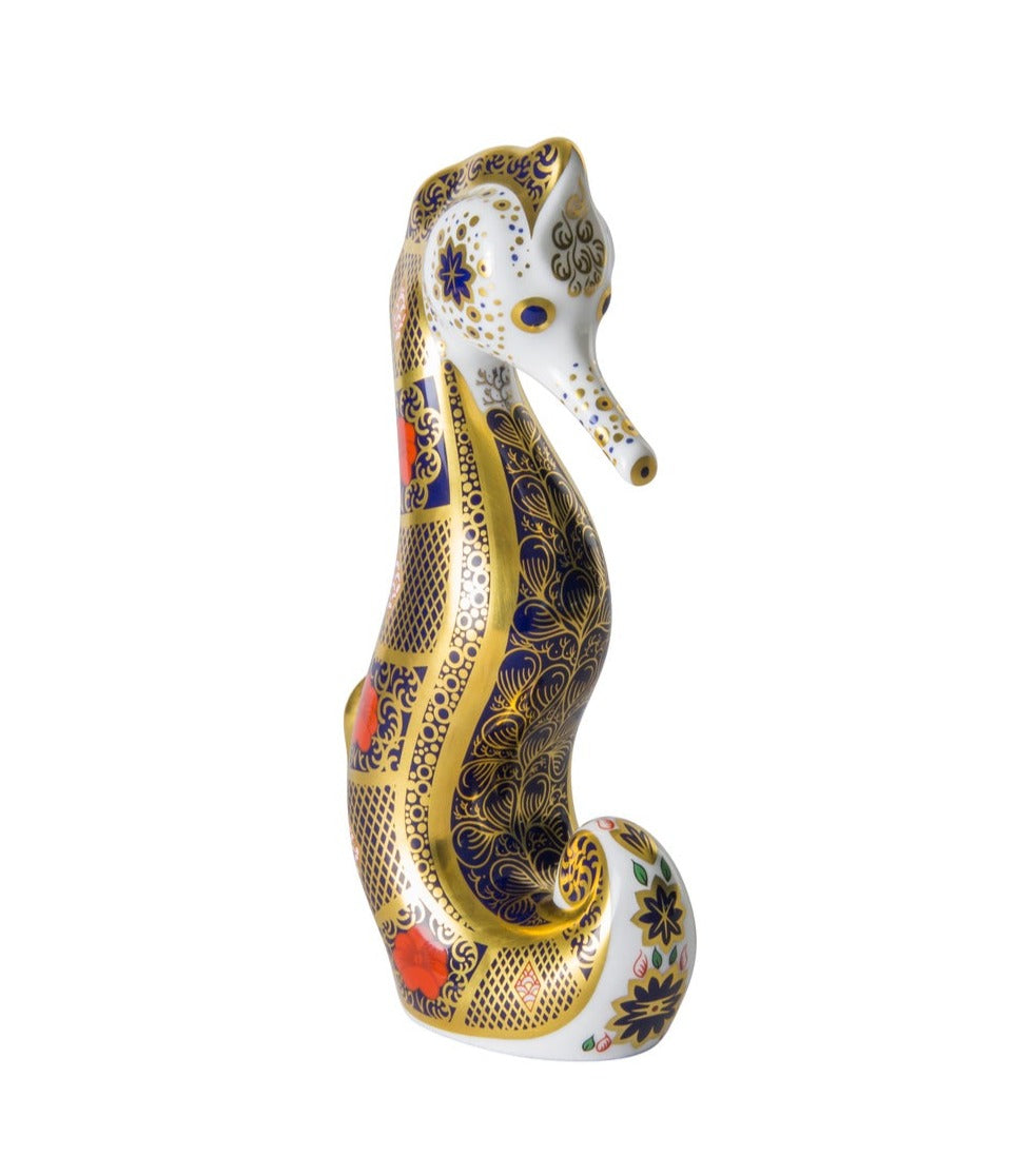 Royal Crown Derby Seahorse Old Imari Solid Gold Band Paperweight