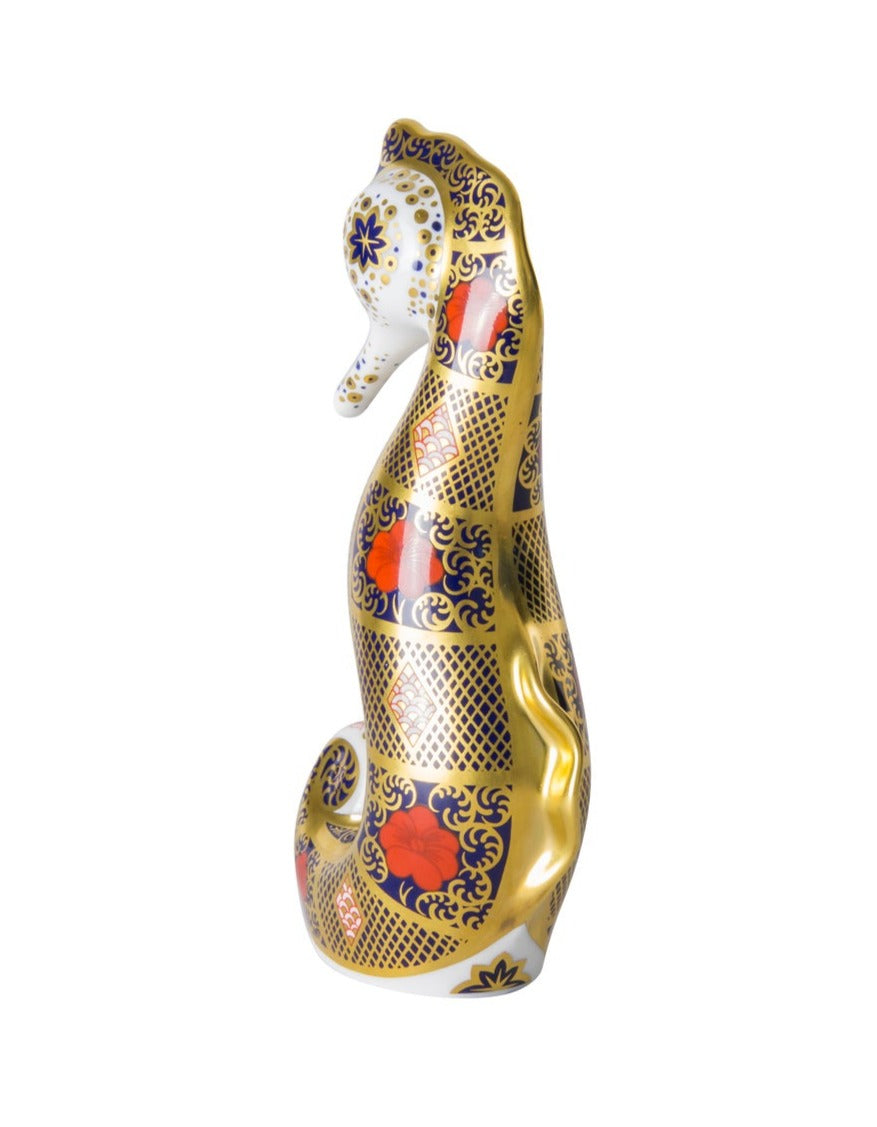Royal Crown Derby Seahorse Old Imari Solid Gold Band Paperweight