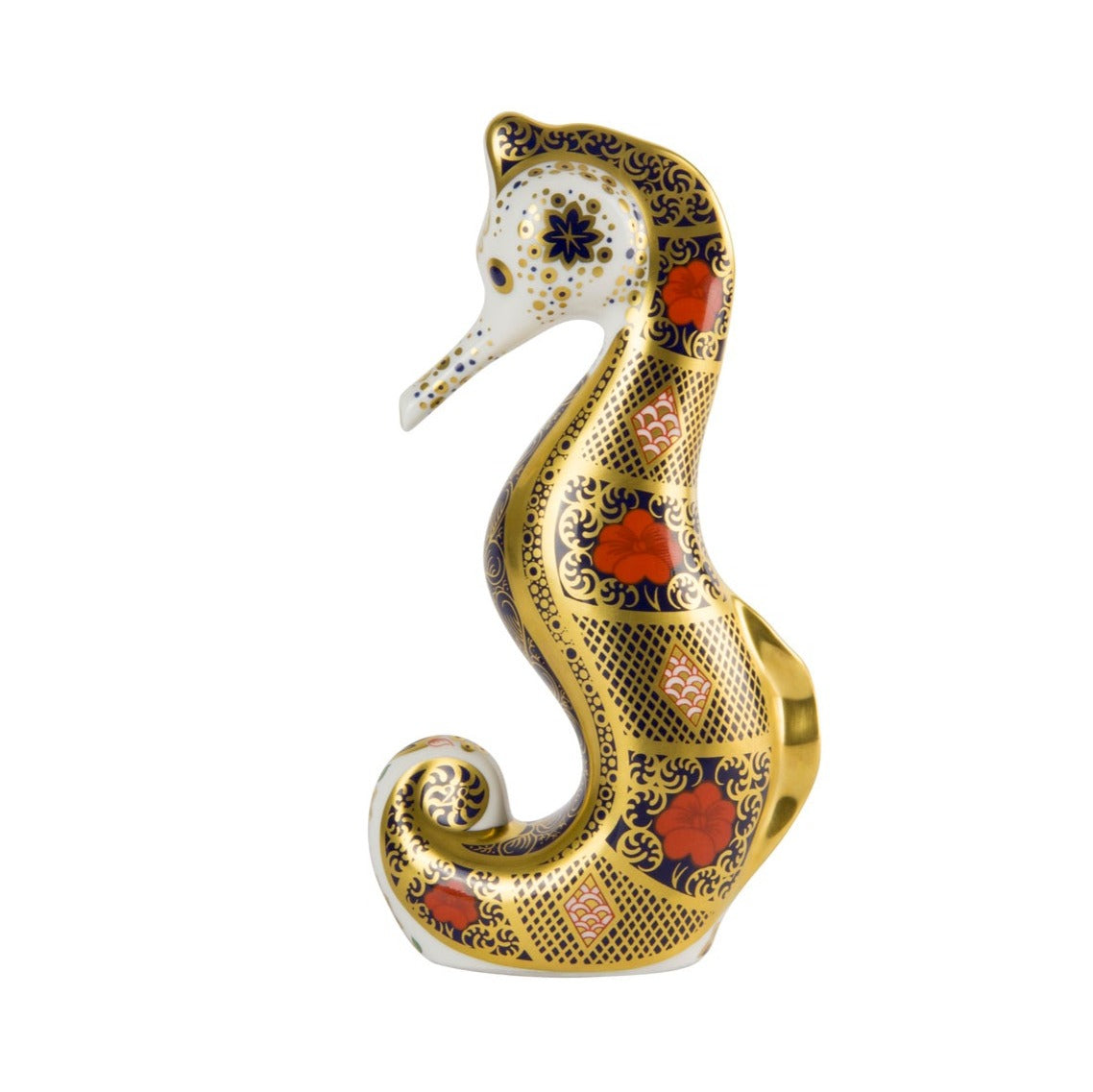 Royal Crown Derby Seahorse Old Imari Solid Gold Band Paperweight