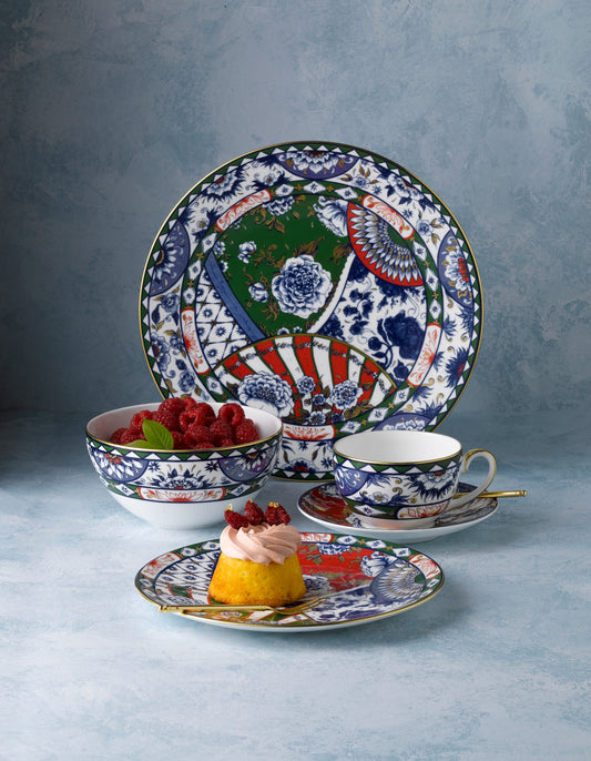 Royal Crown Derby Victorias Garden Blue Green and Red Cake Stand
