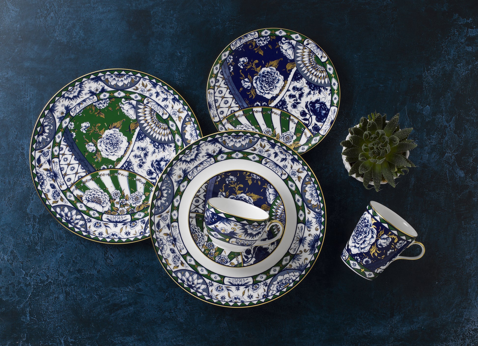 Royal Crown Derby Victorias Garden Blue and Green Plate