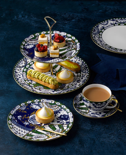 Royal Crown Derby Victorias Garden Blue and Green Plate 16cm