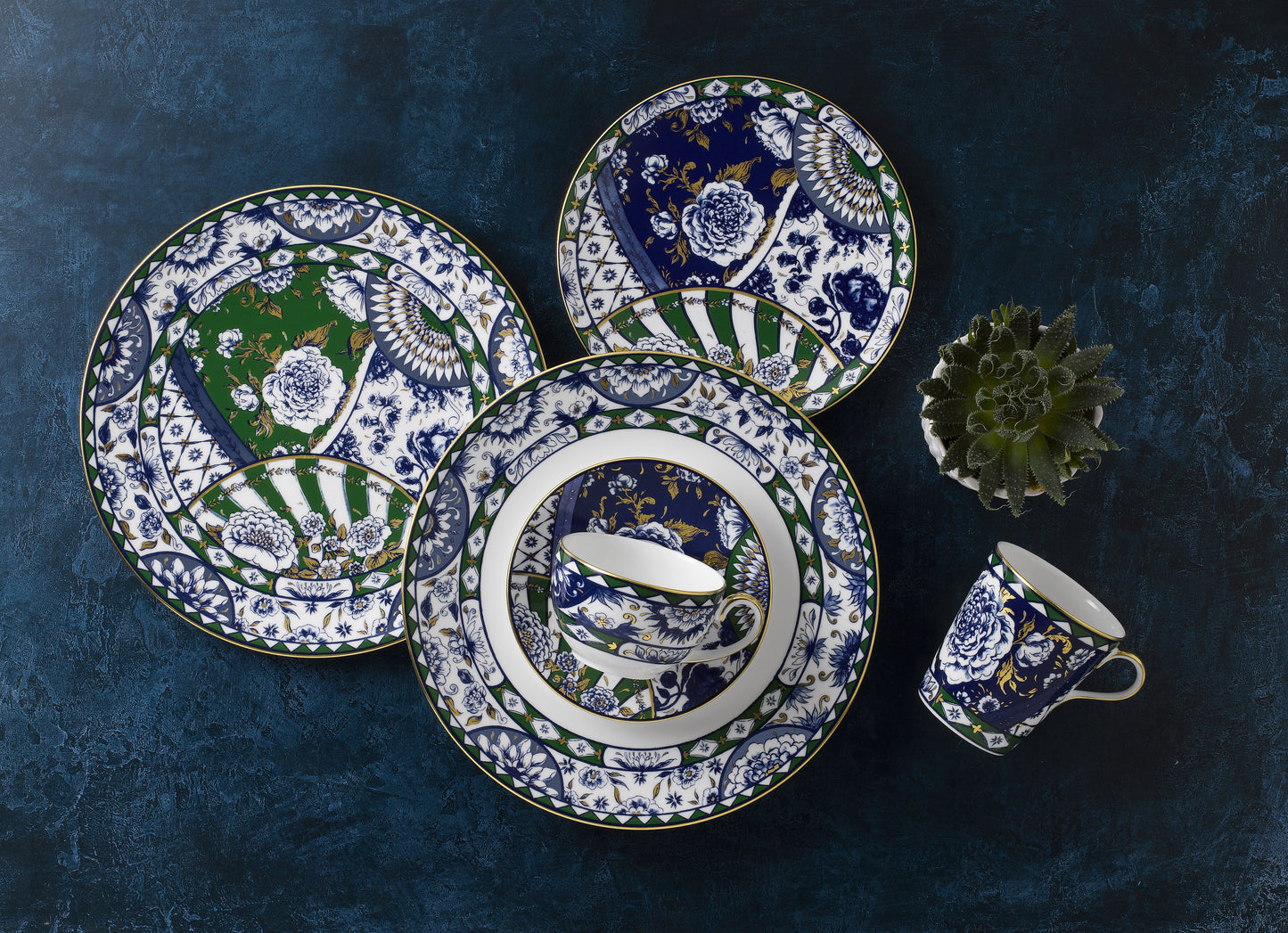 Royal Crown Derby Victorias Garden Blue and Green Bowl