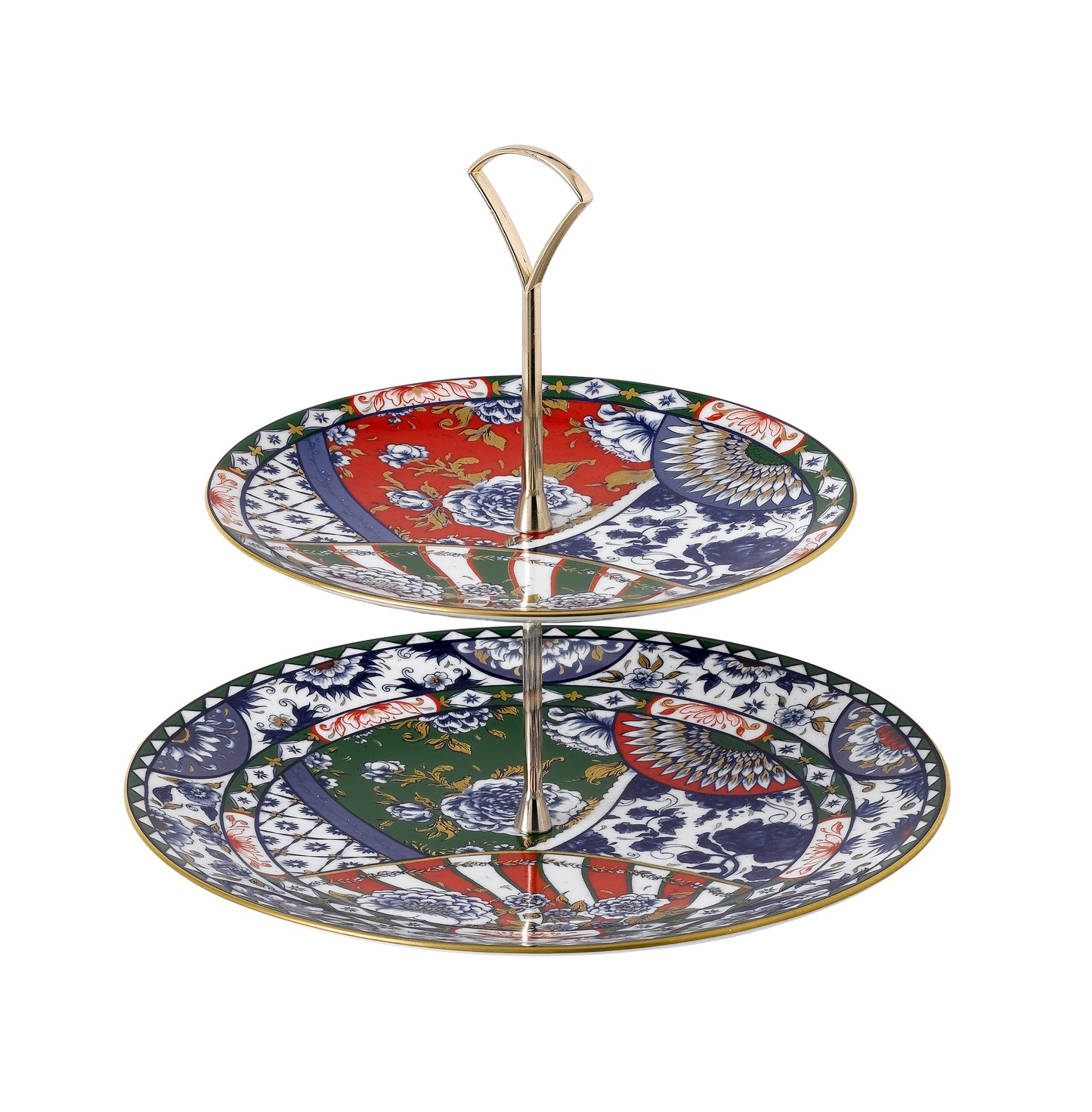 Royal Crown Derby Victorias Garden Blue Green and Red Cake Stand