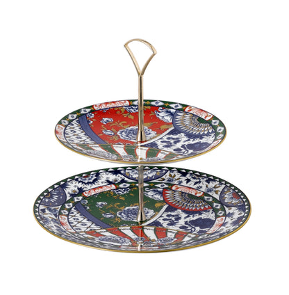 Royal Crown Derby Victorias Garden Blue Green and Red Cake Stand