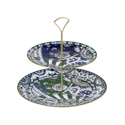 Royal Crown Derby Victorias Garden Blue and Green Cake Stand