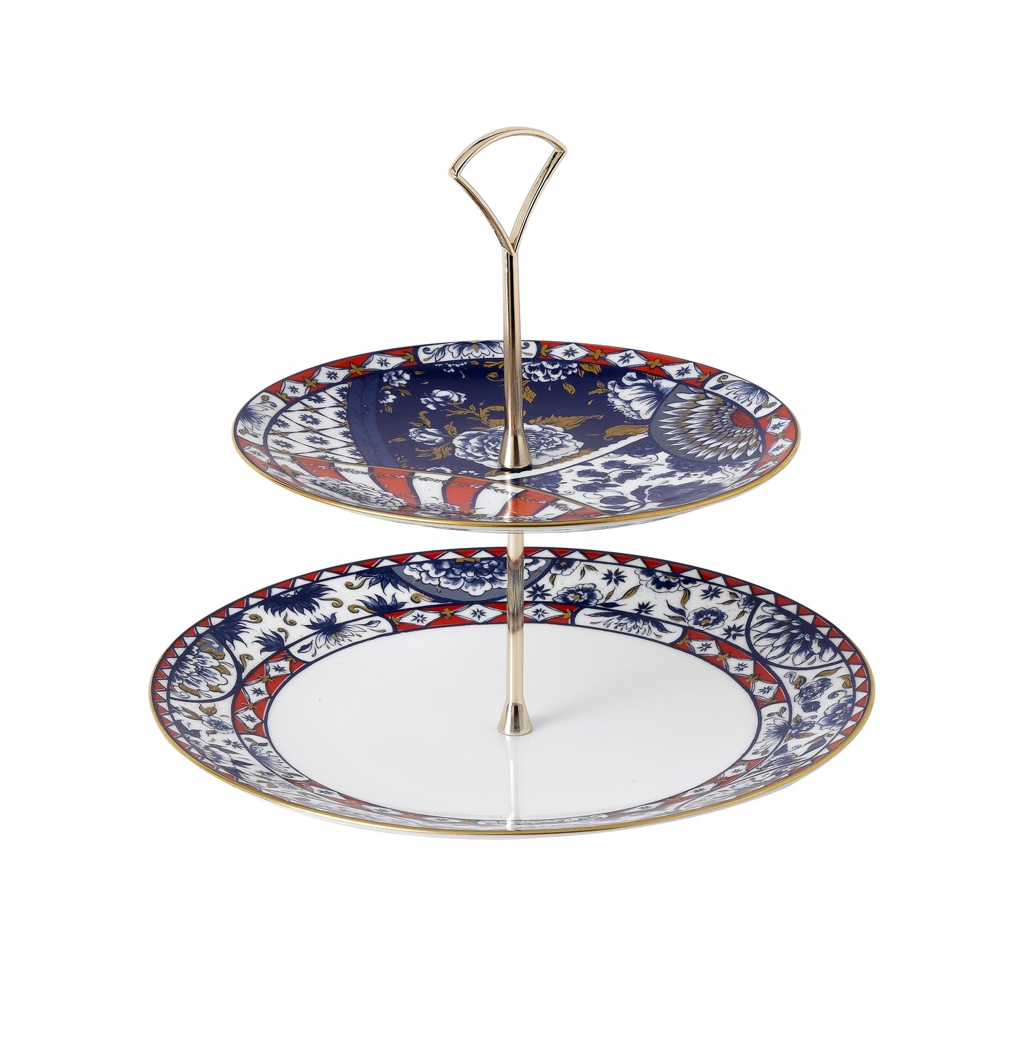 Royal Crown Derby Victorias Garden Blue and Red Cake Stand