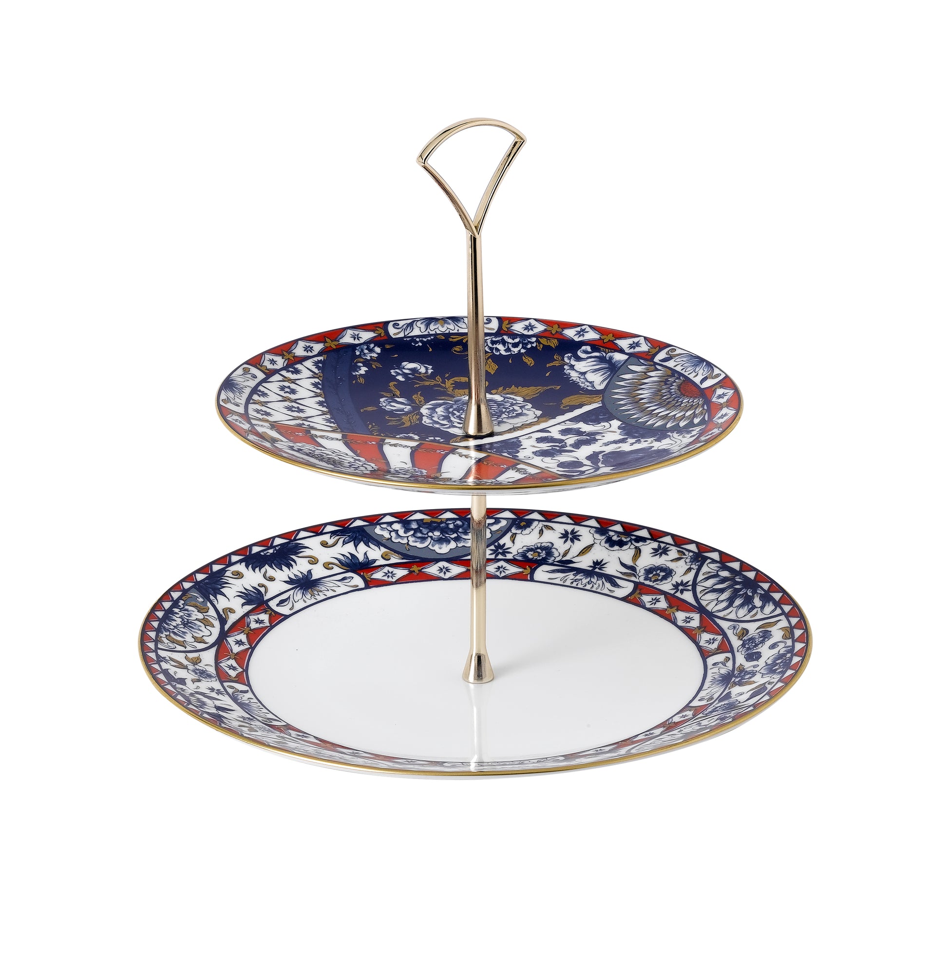Royal Crown Derby Victorias Garden Blue and Red Cake Stand