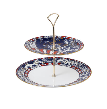 Royal Crown Derby Victorias Garden Blue and Red Cake Stand