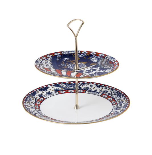 Royal Crown Derby Victorias Garden Blue and Red Cake Stand